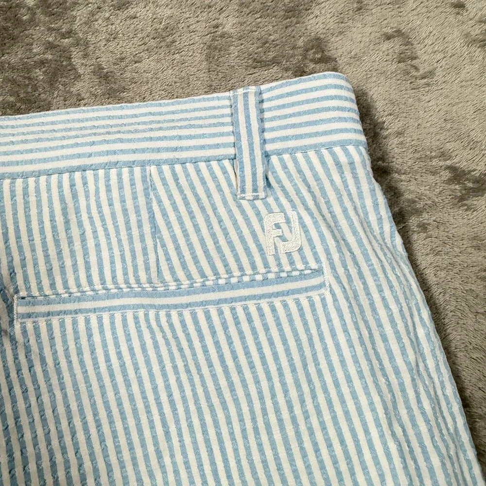 FootJoy Shorts Mens 34 Blue White Seersucker Stretch‎ Golf Summer Stripe Wicking